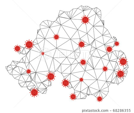 Polygonal Carcass Mesh Vector Northern Ireland Map with Coronavirus Polygonal Carcass Mesh Vector Northern Ireland Map with Coronavirus 68286355