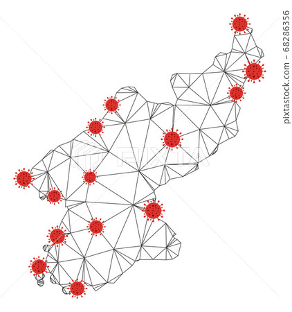 Polygonal Wire Frame Mesh Vector North Korea Map with Coronavirus Polygonal Wire Frame Mesh Vector North Korea Map with Coronavirus 68286356