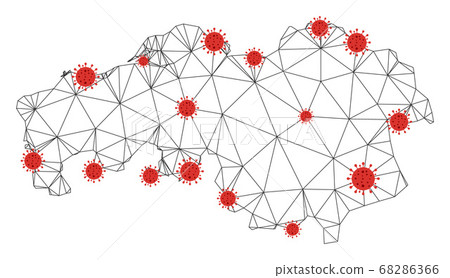 Polygonal Wire Frame Mesh Vector North Brabant Province Map with Coronavirus 68286366
