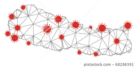 Polygonal Wire Frame Mesh Vector Nepal Map with Coronavirus 68286391