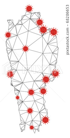 Polygonal Carcass Mesh Vector Mizoram State Map with Coronavirus 68286653