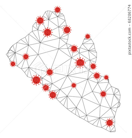 Polygonal Carcass Mesh Vector Liberia Map with Coronavirus Polygonal Carcass Mesh Vector Liberia Map with Coronavirus 68286774