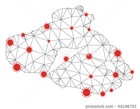 Polygonal 2D Mesh Vector Lesbos Island Map with Coronavirus Polygonal 2D Mesh Vector Lesbos Island Map with Coronavirus 68286791
