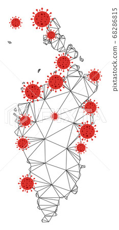 Polygonal Carcass Mesh Vector Krasnoyarskiy Kray Map with Coronavirus Polygonal Carcass Mesh Vector Krasnoyarskiy Kray Map with Coronavirus 68286815