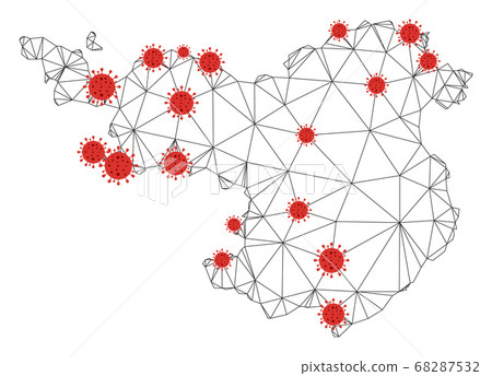 Polygonal Carcass Mesh Vector Gerona Province Map with Coronavirus 68287532