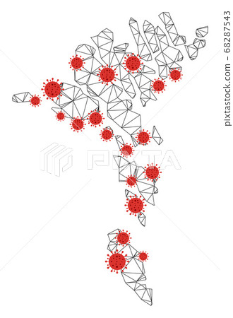 Polygonal Carcass Mesh Vector Faroe Islands Map with Coronavirus 68287543