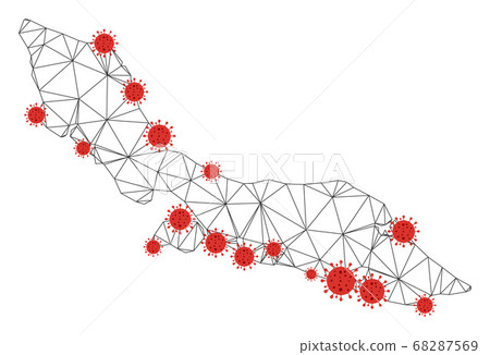 Polygonal Wire Frame Mesh Vector Curacao Island Map with Coronavirus 68287569