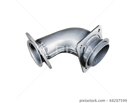 Receiving pipe of the truck exhaust system on an isolated white background. New car spare parts. Receiving pipe of the truck exhaust system on an isolated white background. New car spare parts. 68287599