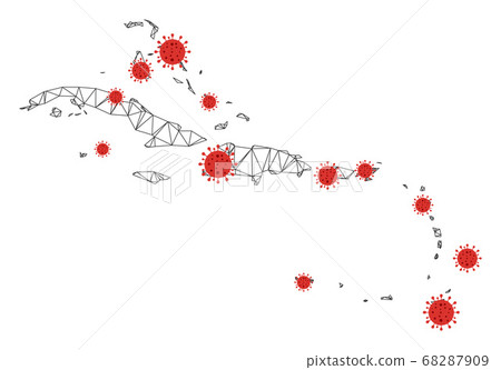 Polygonal 2D Mesh Vector Caribbean Islands Map with Coronavirus 68287909