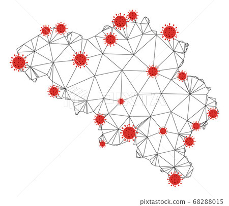 Polygonal Network Mesh Vector Belgium Map with Coronavirus Polygonal Network Mesh Vector Belgium Map with Coronavirus 68288015