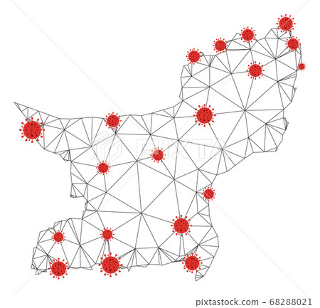 Polygonal Network Mesh Vector Balochistan Province Map with Coronavirus Polygonal Network Mesh Vector Balochistan Province Map with Coronavirus 68288021