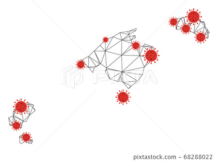Polygonal Wire Frame Mesh Vector Balearic Islands Map with Coronavirus Polygonal Wire Frame Mesh Vector Balearic Islands Map with Coronavirus 68288022