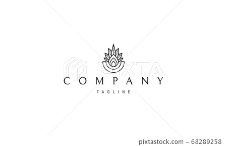 Vector logo on which an abstract image of a bowl and drops of oil on the background of cannabis leaves. 68289258