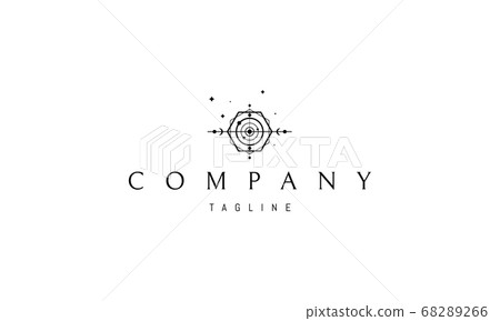 Vector logo on which an abstract image of an alchemical symbol with planets, moons and stars. Vector logo on which an abstract image of an alchemical symbol with planets, moons and stars. 68289266