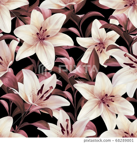 Seamless pattern with lilies. Floral background Seamless pattern with lilies. Floral background 68289801