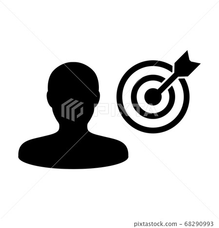 Successful icon vector bullseye target dartboard with male user profile avatar symbol for business development goals in glyph pictogram illustration Successful icon vector bullseye target dartboard with male user profile avatar symbol for business development goals in glyph pictogram illustration 68290993