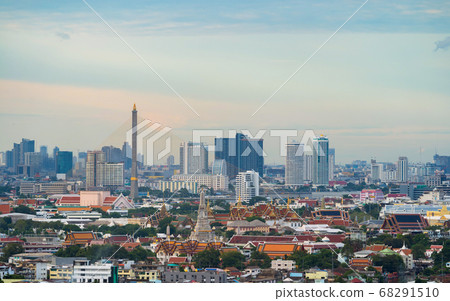 Aerial view of Rama 8 Bridge and Temple of Dawn or 68291510