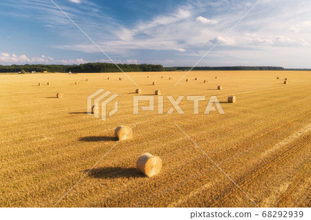 Aerial view of hay bales in summer. Top view of Aerial view of hay bales in summer. Top view of 68292939