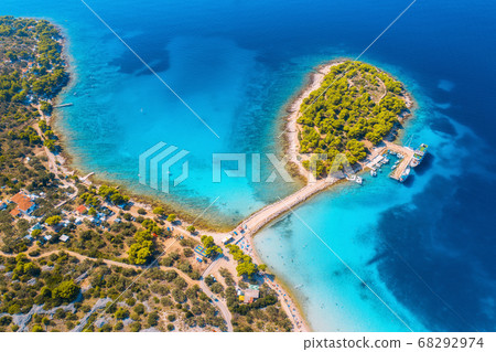 Aerial view of beutiful small island in sea bay at 68292974