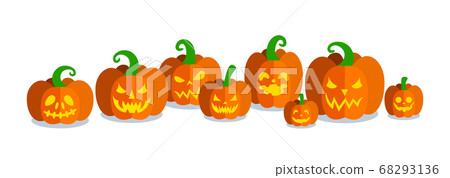 Banner with Halloween pumpkins with carved faces. Vector illustration for Halloween party. 68293136