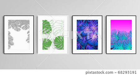 Realistic vector set of picture frames in A4 format isolated on gray background. Tropical palm leaves, shadow of tropical jungle leaves. Floral pattern backgrounds. Realistic vector set of picture frames in A4 format isolated on gray background. Tropical palm leaves, shadow of tropical jungle leaves. Floral pattern backgrounds. 68293191
