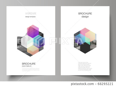 Vector layout of A4 format cover mockups design templates with abstract shapes and colors for brochure, flyer layout, booklet, cover design, book design, brochure cover. 68293221