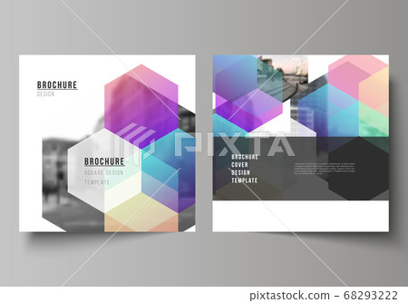 Vector layout of two square format covers design templates with abstract shapes and colors for brochure, flyer, magazine, cover design, book design, brochure cover. Vector layout of two square format covers design templates with abstract shapes and colors for brochure, flyer, magazine, cover design, book design, brochure cover. 68293222