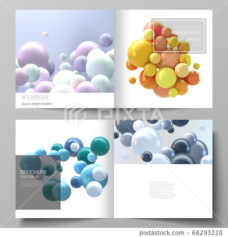 Vector layout of two covers templates for square bifold brochure, flyer, magazine, cover design, book design, brochure cover. Realistic vector background with multicolored 3d spheres, bubbles, balls. Vector layout of two covers templates for square bifold brochure, flyer, magazine, cover design, book design, brochure cover. Realistic vector background with multicolored 3d spheres, bubbles, balls. 68293228