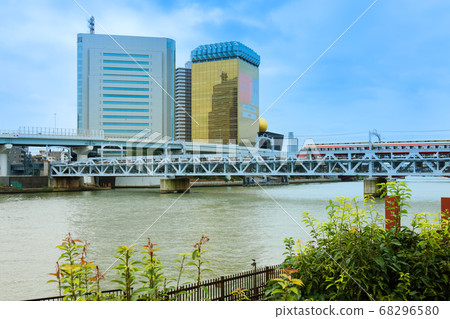 Viaduct Sumida River Walk over Sumida River and iron bridge Sumida Ward Office 68296580