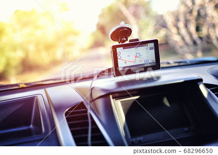 Close-up of gps navigation system In car Close-up of gps navigation system In car 68296650