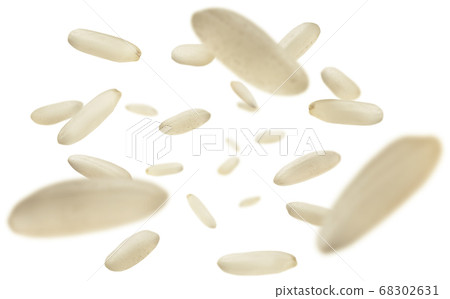 Raw rice levitates on a white background 68302631