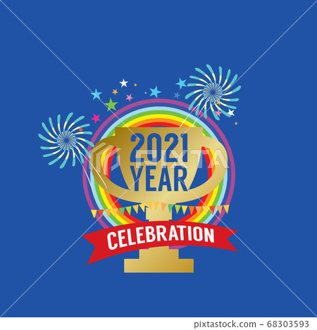 2021 Year Celebration Logo on Blue Blackground 2021 Year Celebration Logo on Blue Blackground 68303593