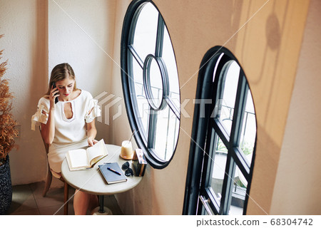 Business lady checking planner 68304742