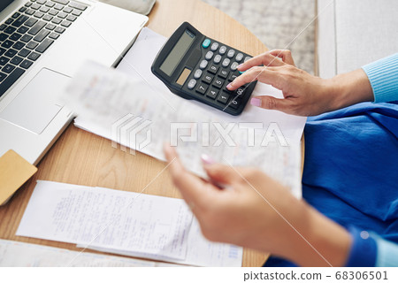 Housewife doing home accountig Housewife doing home accountig 68306501