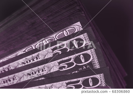 Close up  American, US Dollars Cash Money in neon 68306860