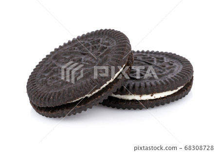 sandwich cookies with cream on white background 68308728