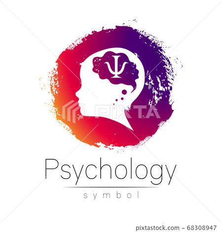 Modern logotype head with question inside brain . Logo sign of Psychology. Profile Human. Creative style. Symbol in vector. Design concept. Rainbow color isolated on white. Icon for web. LGBT flag 68308947