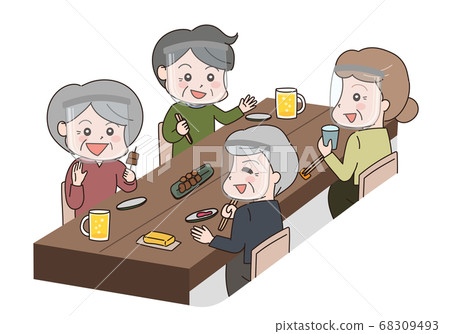 面罩與一個老人在餐廳吃飯 68309493