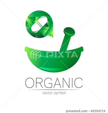 Green herbal bowl vector logotype with capsule - Stock