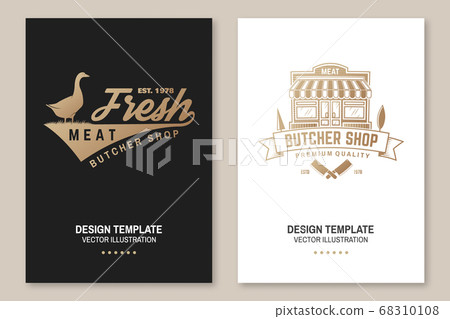 Butcher meat shop Badge or Label with goose and kitchen knife. Vector Vintage typography logo design with goose and kitchen knife silhouette. Meat shop, market, restaurant Butcher meat shop Badge or Label with goose and kitchen knife. Vector Vintage typography logo design with goose and kitchen knife silhouette. Meat shop, market, restaurant 68310108