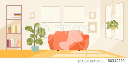 Living room with windows and sofa 68310231