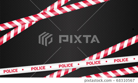 Police tape, crime danger line. Caution police lines isolated. Warning tapes. Set of red warning ribbons. Vector illustration on dark transparent background. Police tape, crime danger line. Caution police lines isolated. Warning tapes. Set of red warning ribbons. Vector illustration on dark transparent background. 68310567