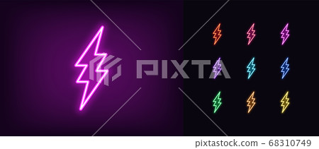 Neon lightning icon. Glowing neon electric flash Neon lightning icon. Glowing neon electric flash 68310749