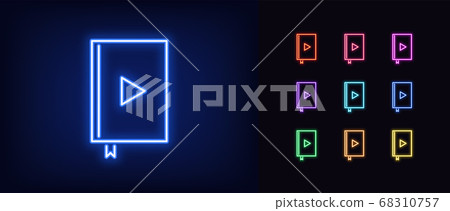 Neon audiobook icon. Glowing neon audio book with 68310757