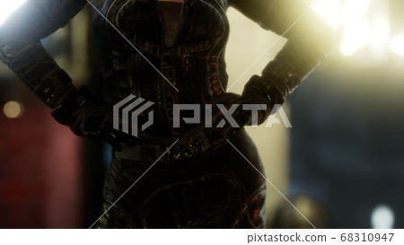 Futuristic cyberpunk style young woman with neon Futuristic cyberpunk style young woman with neon 68310947