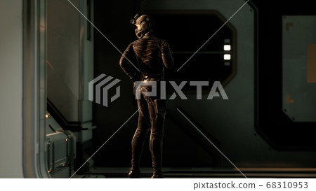 Sexy Futurictic Astronaut in the Space Station 68310953