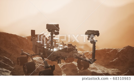 Curiosity Mars Rover exploring the surface of red Curiosity Mars Rover exploring the surface of red 68310983