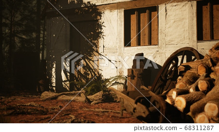 old wooden house in the autumn forest 68311287
