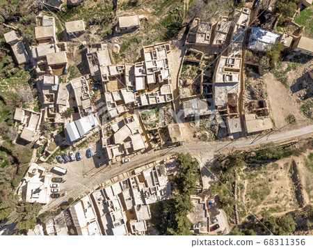 Vertical aerial view of Dana Village, Jordan Vertical aerial view of Dana Village, Jordan 68311356
