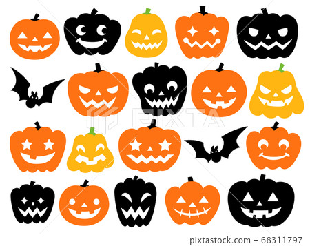 Halloween pumpkin and bat illustration set 68311797